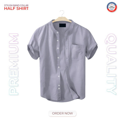 Half sleeve Band Collar Shirt Premium Quality Oxford Coton