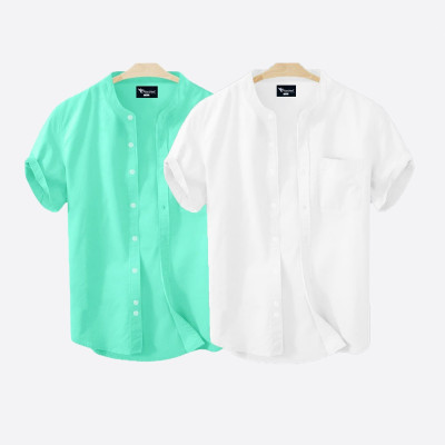 Half sleeve Band Collar Shirt Premium Quality Oxford Coton