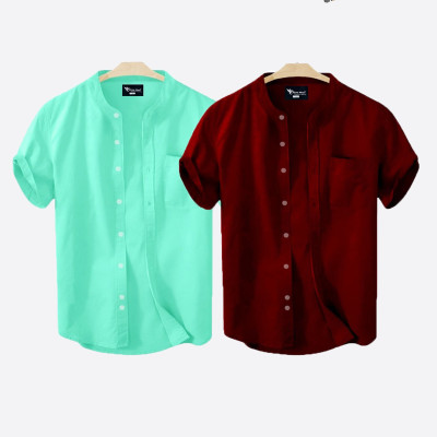 Half sleeve Band Collar Shirt Premium Quality Oxford Coton