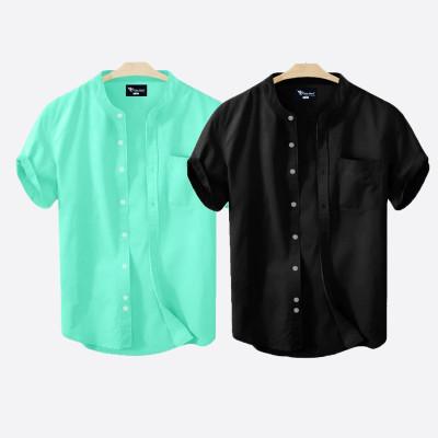 Half sleeve Band Collar Shirt Premium Quality Oxford Coton