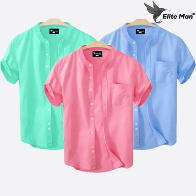 Half sleeve Band Collar Shirt Premium Quality Oxford Coton