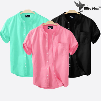 Half sleeve Band Collar Shirt Premium Quality Oxford Coton