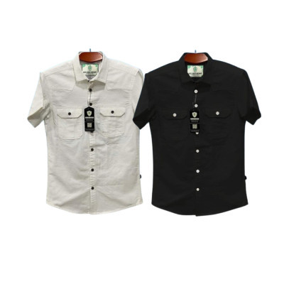 Half sleeve dubble pocket Shirt Premium Cotton Fabrics White _ BLACK