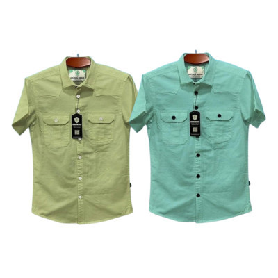 Half sleeve dubble pocket Shirt Premium Cotton Fabrics# PEST - LEMON