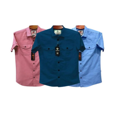 Half sleeve dubble pocket Shirt Premium Cotton Fabrics# PEST - SKY - ROYEL BLUE