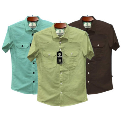 Half sleeve dubble pocket Shirt Premium Cotton Fabrics # PEST - LEMON - GOLDEN