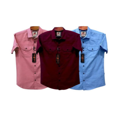 Half sleeve dubble pocket Shirt Premium Cotton Fabrics# SKY _ MISTI- MAROON