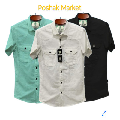 Half sleeve dubble pocket Shirt Premium Cotton Fabrics# White _ BLACK _ Pest