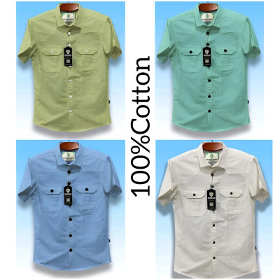 Half sleeve dubble pocket Shirt Premium Cotton Fabrics White _ Lemon _ Pest _ Sky