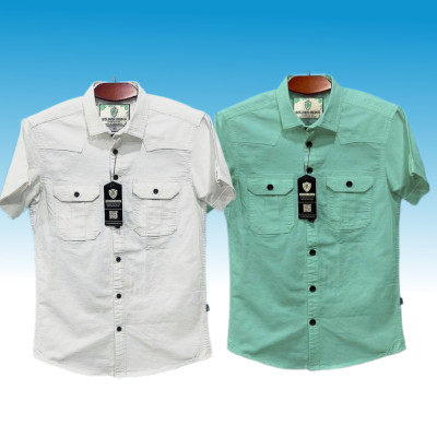 Half sleeve dubble pocket Shirt Premium Cotton Fabrics White _ Pest