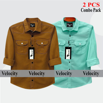 2 Pes Combo Premium Quality  Double Pocket Shirt GRAY_ PEST