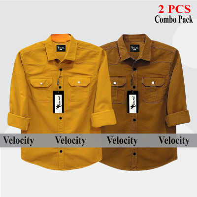 2 Pes Combo Premium Quality  Double Pocket Shirt KATALI _ GRAY