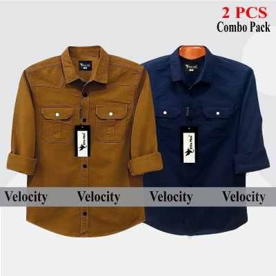 2 Pes Combo Premium Quality  Double Pocket Shirt NBY _ GRAY
