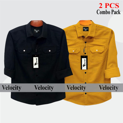 2 Pes Combo Premium Quality  Double Pocket Shirt KATALI _ BLACK
