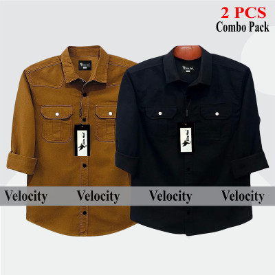 2 Pes Combo Premium Quality  Double Pocket Shirt GRAY _ BLACK