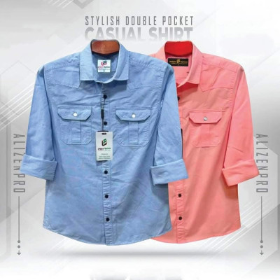 2 Pes Premium Quality  Double Pocket Shirt PINK _ SKY