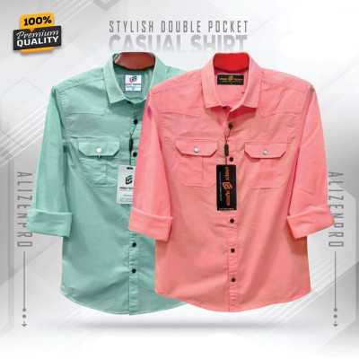 2 Pes Premium Quality  Double Pocket Shirt PINK _ PEST