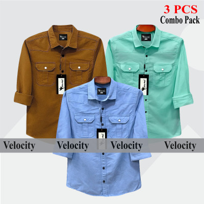 3 Pes Combo Premium Quality  Double Pocket Shirt PEST _ SKY _ GRAY
