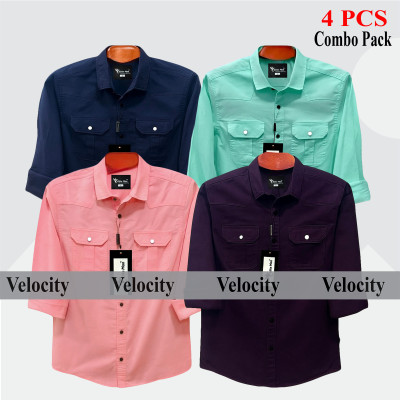 4 Pes Combo Premium Quality  Double Pocket Shirt PEST _ NBY _ PINK _ JAM