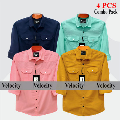 4 Pes Combo Premium Quality  Double Pocket Shirt PEST _ NBY _ KATALI _ PINK