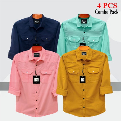 4 Pes Combo Premium Quality  Double Pocket Shirt