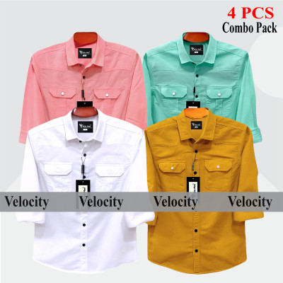 4 Pes Combo Premium Quality  Double Pocket Shirt