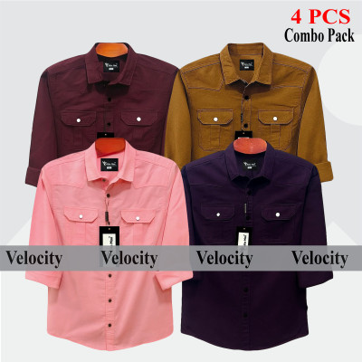 4 Pes Combo Premium Quality  Double Pocket Shirt BLACK _ MAROON _ GRAWY _ PINK