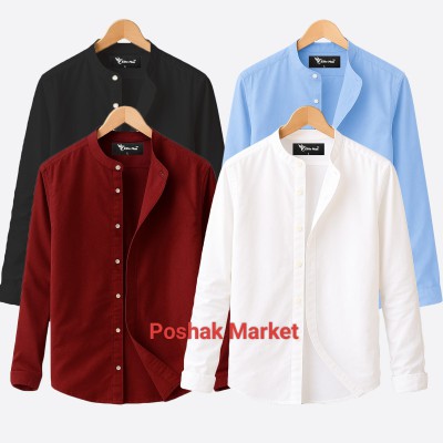 Band Collar Shirt Cotton Fabric