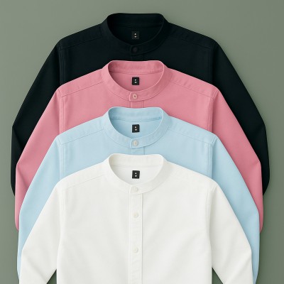 Band Collar Shirt Cotton Fabric