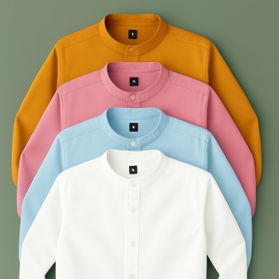 Band Collar Shirt Cotton Fabric