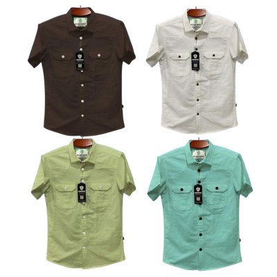 4pic Half sleeve dubble pocket Shirt Premium Cotton Fabrics #White _ Pest_ Lemon _ golden