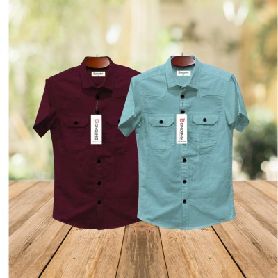 Half sleeve dubble pocket Shirt Premium Cotton Fabrics# PEST -  MAROON