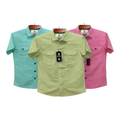 3pic Half sleeve dubble pocket Shirt Premium Cotton Fabrics # Pest _ Lemon_ Misti
