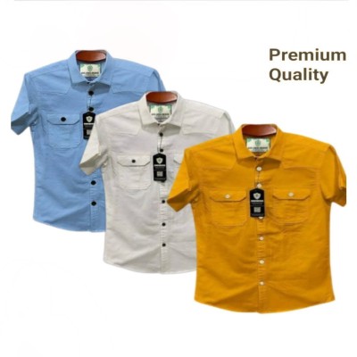 3pic Half sleeve dubble pocket Shirt Premium Cotton Fabrics # Sky_ White _ Kaltali