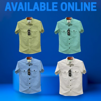 4pic Half sleeve dubble pocket Shirt Premium Cotton Fabrics# White _ Lemon _ Peat _ Sky