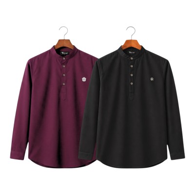 2pic Satin Fabric Premium Quality Katua For Men's - Purplel _ BLACK