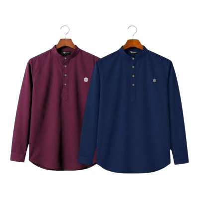 2pic Satin Fabric Premium Quality Katua For Men's - Nby blue _ Purple _ BLACK