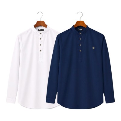2pic Satin Fabric Premium Quality Katua For Men's - Nby Blu _ White