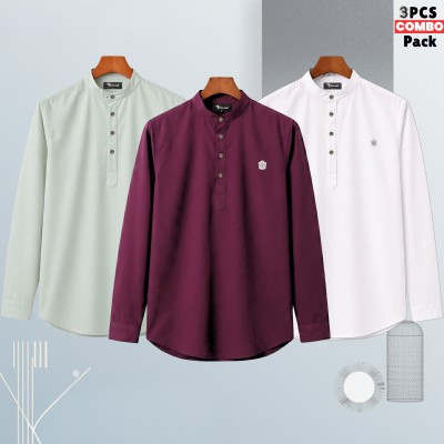 3pic Satin Fabric Premium Quality Katua For Men's - Lemon _Purple _ White