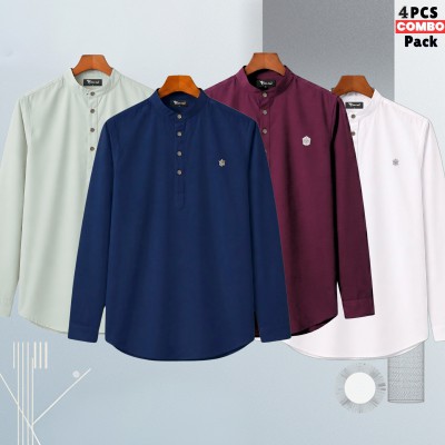 4pic Satin Fabric Premium Quality Katua For Men's - Lemon _Nby Blu  _ White_ Purple