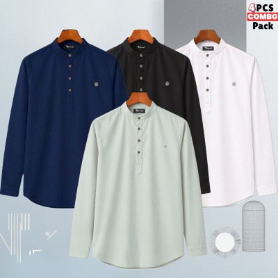 4pic Satin Fabric Premium Quality Katua For Men's - Lemon _Black  _ White_, Nby Blu