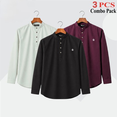 3pic Satin Fabric Premium Quality Katua For Men's - Ash _Purple   _ BLACK
