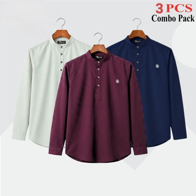3pic Satin Fabric Premium Quality Katua For Men's - Ash _Purple   _ Bby Blu