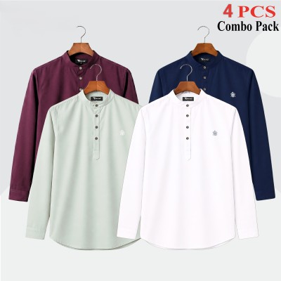 4pic Satin Fabric Premium Quality Katua For Men's - Lemon _NBy Blue    _ Purple _ White