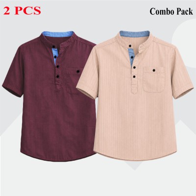 2 Premium Quality Cotton Stripe Fabrics Katua - MAROON  _ CREAM