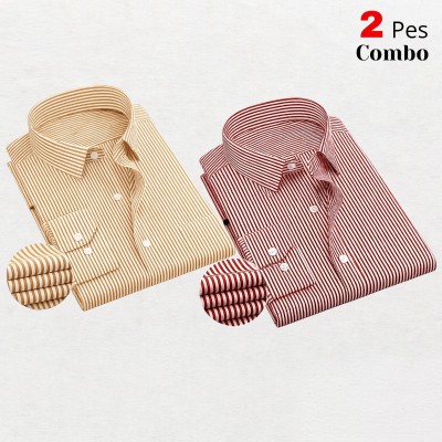 2 Premium Quality Stripe Formal Shirt - ORANGE _ MAROON