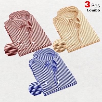 3 Premium Quality Stripe Formal Shirt - ORANGE _ SKY BLUE _ MAROON