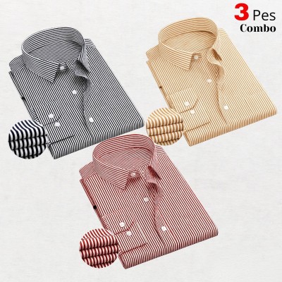 3 Premium Quality Stripe Formal Shirt - ORANGE _ BLACK _ MAROON