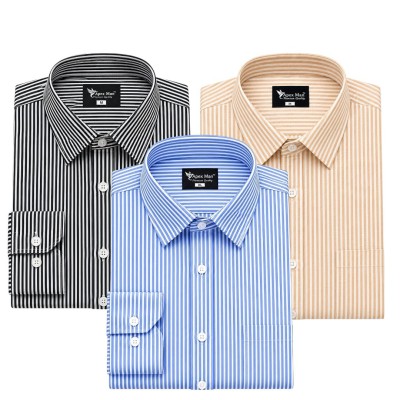 3 Premium Quality Stripe Formal Shirt - BLACK  _ SKY BLUE _  ORANGE