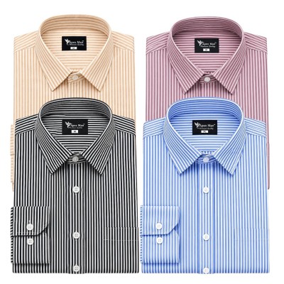 4 Premium Quality Stripe Formal Shirt - BLACK  _ SKY BLUE _  ORANGE_. MAROON